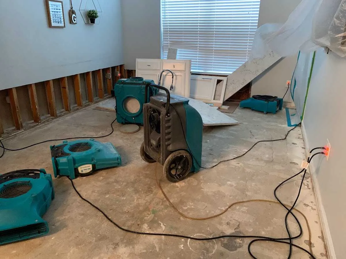 Dehumidifier in flood-cut room for Water Damage Restoration in Hoosick